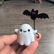 Mini Ghost Walking Dog Statue Halloween Decoration