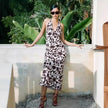 French Vest Printed Midi Floral Summer New Elegant Backless V-neck Halter Dress
