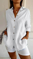 Fashionable Lapel Long Sleeve Shirt Top Women's Single-breasted Pleated Shirt Women Tops