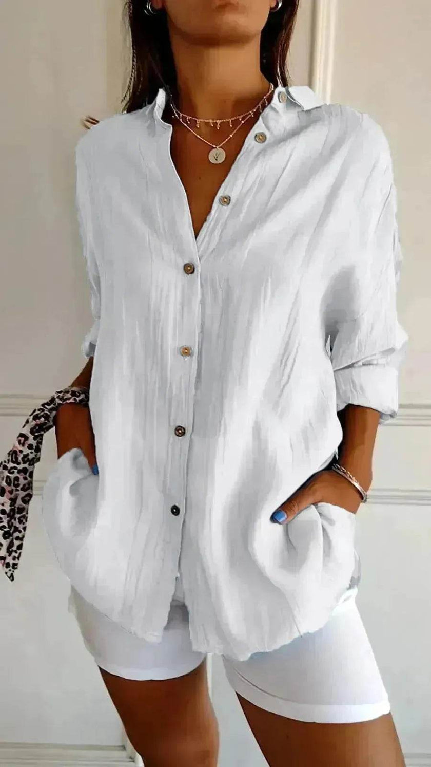 Fashionable Lapel Long Sleeve Shirt Top Women's Single-breasted Pleated Shirt Women Tops