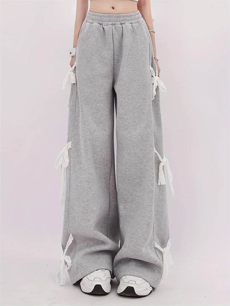 Fashion Bow lace up Oversized Baggy Sweat Pant women