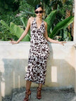 French Vest Printed Midi Floral Summer New Elegant Backless V-neck Halter Dress