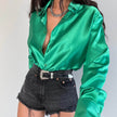 Single-breasted Long Sleeve Lapel Satin Blouse Shirt for work business office