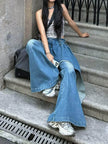 False two piece Denim Skirt High waist Fake 2 piece Skirt jeans pant