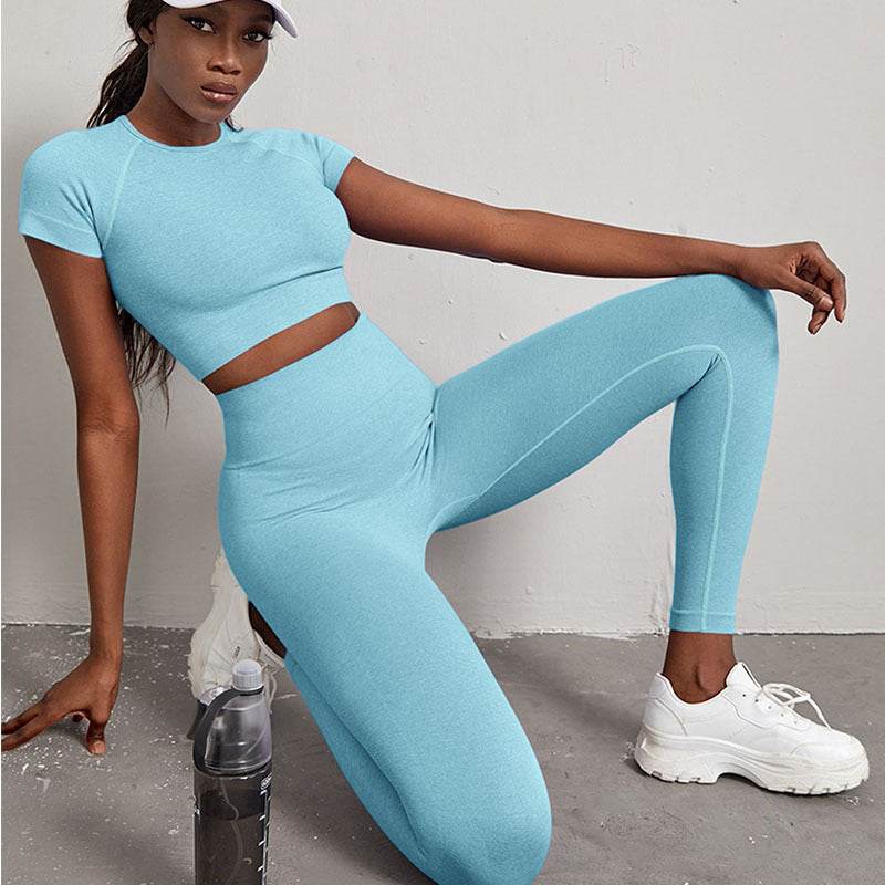 Women's 2-Piece Gym Set – High Waist Hip Lift Leggings & Crop Top Quick-Dry Yoga Workout Clothes