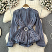 Elegant Luxury French Style High-grade waist belt lantern sleeve Niche Blouse top for Women