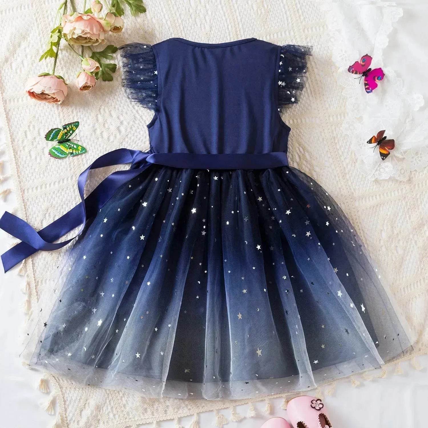 Fashionable Little Girl Starry Princess Dress Tulle Birthday dress Party dress for kids
