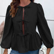 Casual Loose Lantern sleeve Buckle blouse Top For Women