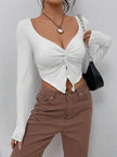 Slim fit top Front Twist Irregular Long Sleeve V-neck tank top For Women