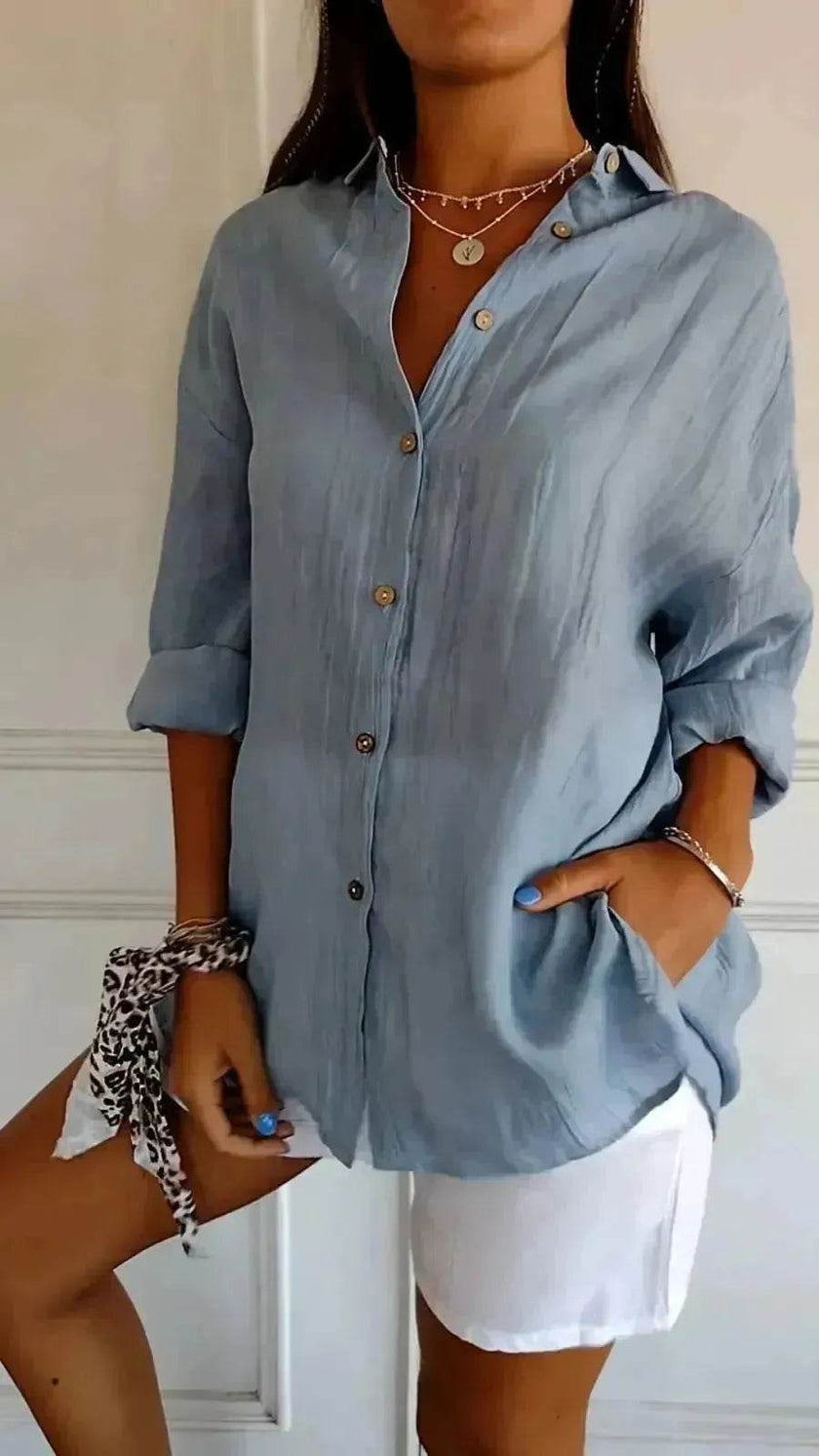 Fashionable Lapel Long Sleeve Shirt Top Women's Single-breasted Pleated Shirt Women Tops