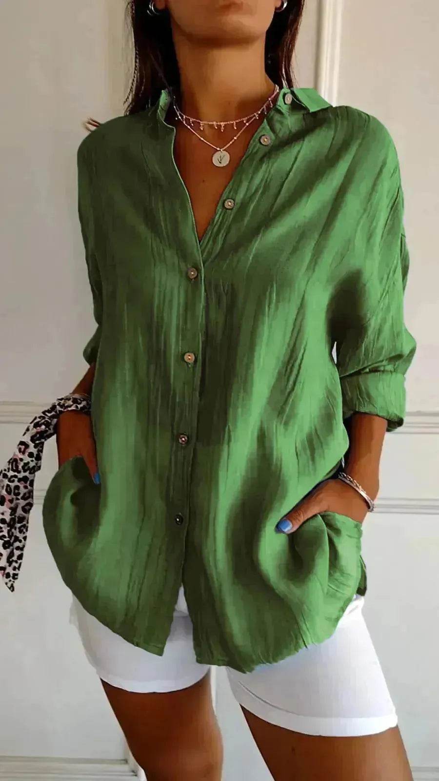 Fashionable Lapel Long Sleeve Shirt Top Women's Single-breasted Pleated Shirt Women Tops