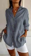 Fashionable Lapel Long Sleeve Shirt Top Women's Single-breasted Pleated Shirt Women Tops