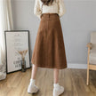 Retro Button A-line Fashion flared Corduroy Midi Skirt