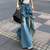 False two piece Denim Skirt High waist Fake 2 piece Skirt jeans pant