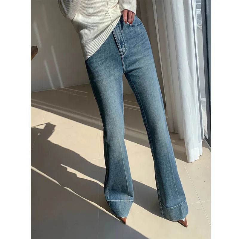 French Style Temperament Retro Washed Baggy Jeans Pant For Women