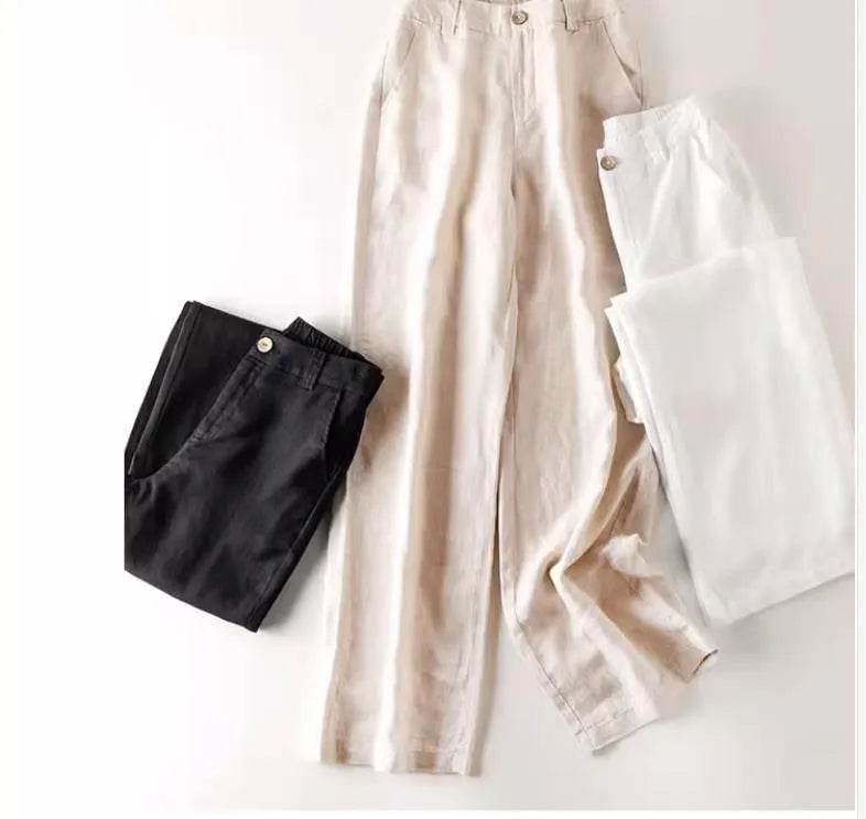 Casual Women's High Waist Cotton Linen Wide Leg Pants