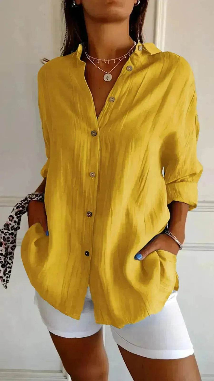 Fashionable Lapel Long Sleeve Shirt Top Women's Single-breasted Pleated Shirt Women Tops