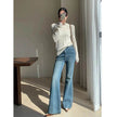 French Style Temperament Retro Washed Baggy Jeans Pant For Women