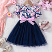 Girls Puff Sleeve Flower Printed Mesh Dress Baby girl dress gown