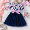 Girls Puff Sleeve Flower Printed Mesh Dress Baby girl dress gown