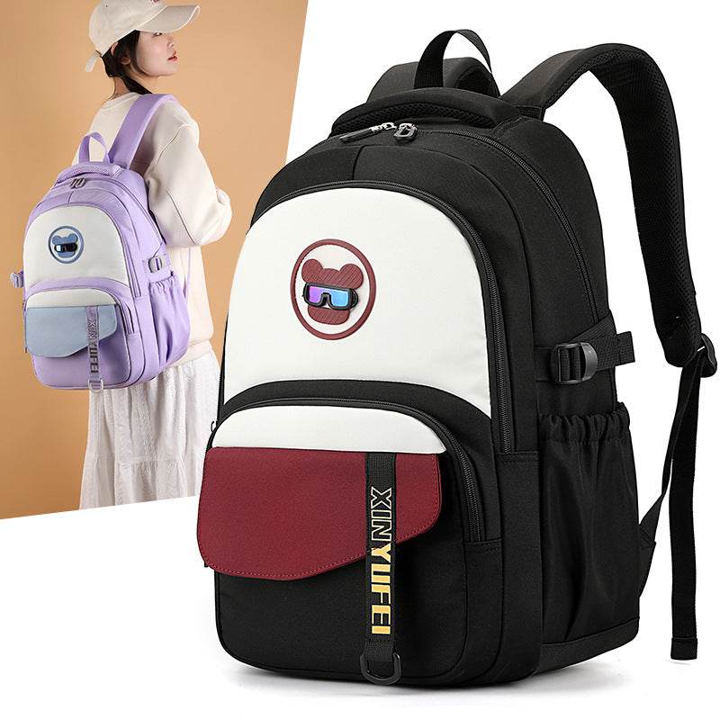 Girls' Portable Burden-Relief School Backpack – Lightweight Nylon Bag | Pink, Blue, Black