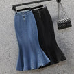 Mermaid Denim Skirt Cotton Mid Length Fishtail Style