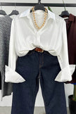 Single-breasted Long Sleeve Lapel Satin Blouse Shirt for work business office