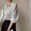 White Texture Long sleeve button Satin Shirt For Work business office