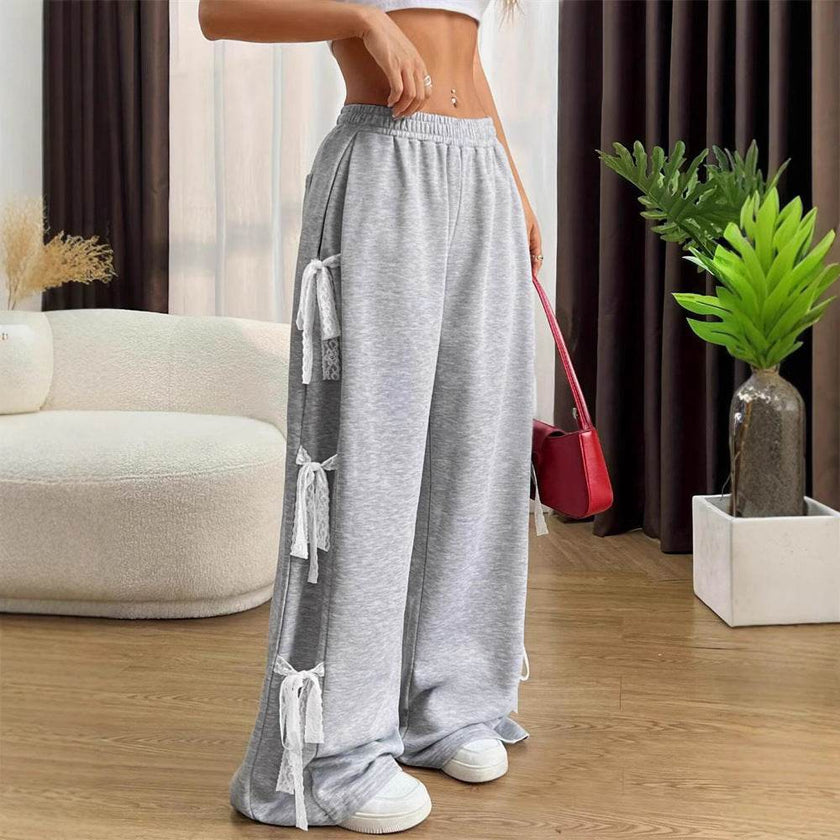 Fashion Bow lace up Oversized Baggy Sweat Pant women