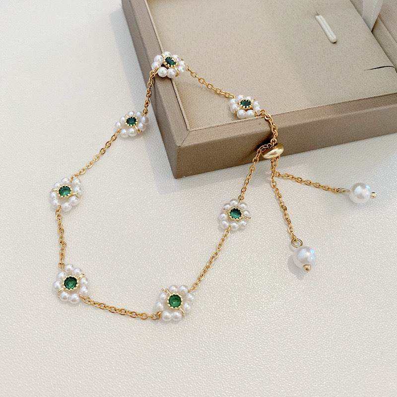 Pearl Flowers Bracelet All-match Fashion Adjustable Chain Bracelet for women