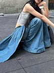 False two piece Denim Skirt High waist Fake 2 piece Skirt jeans pant