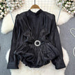 Elegant Luxury French Style High-grade waist belt lantern sleeve Niche Blouse top for Women