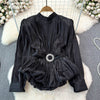 Elegant Luxury French Style High-grade waist belt lantern sleeve Niche Blouse top for Women