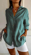 Fashionable Lapel Long Sleeve Shirt Top Women's Single-breasted Pleated Shirt Women Tops