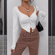 Slim fit top Front Twist Irregular Long Sleeve V-neck tank top For Women