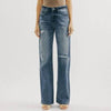 Blue Jeans Pant women Mid waist Denim Wide Leg Denim Pant