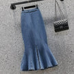 Mermaid Denim Skirt Cotton Mid Length Fishtail Style