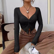 Slim fit top Front Twist Irregular Long Sleeve V-neck tank top For Women