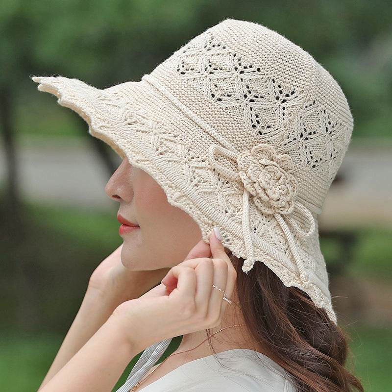 New Summer Outdoor Sunshade UV Protection Wide Brim Crotchet Sun Hat with neck flap for women