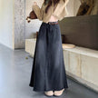 Long Denim Skirt Solid Cotton A Line Style