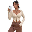 Slim fit top Front Twist Irregular Long Sleeve V-neck tank top For Women
