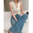 French Style Temperament Retro Washed Baggy Jeans Pant For Women