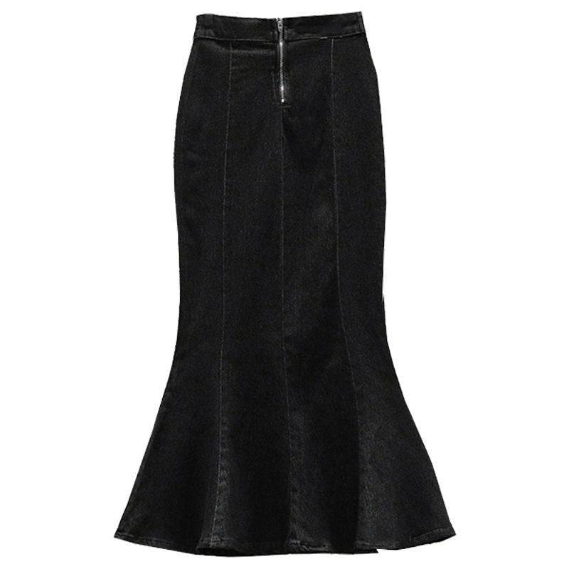 Mermaid Denim Skirt Cotton Mid Length Fishtail Style