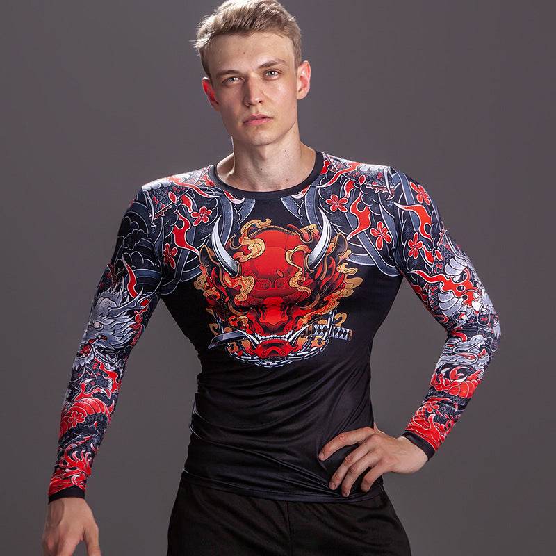 Printed Long Sleeve Fitness Top for Men Exercise Gym shirt