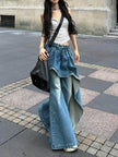 False two piece Denim Skirt High waist Fake 2 piece Skirt jeans pant
