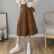 Retro Button A-line Fashion flared Corduroy Midi Skirt