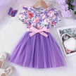 Girls Puff Sleeve Flower Printed Mesh Dress Baby girl dress gown