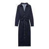 European And American Style Fashion Dark Blue Long sleeve Denim Shirt Dress