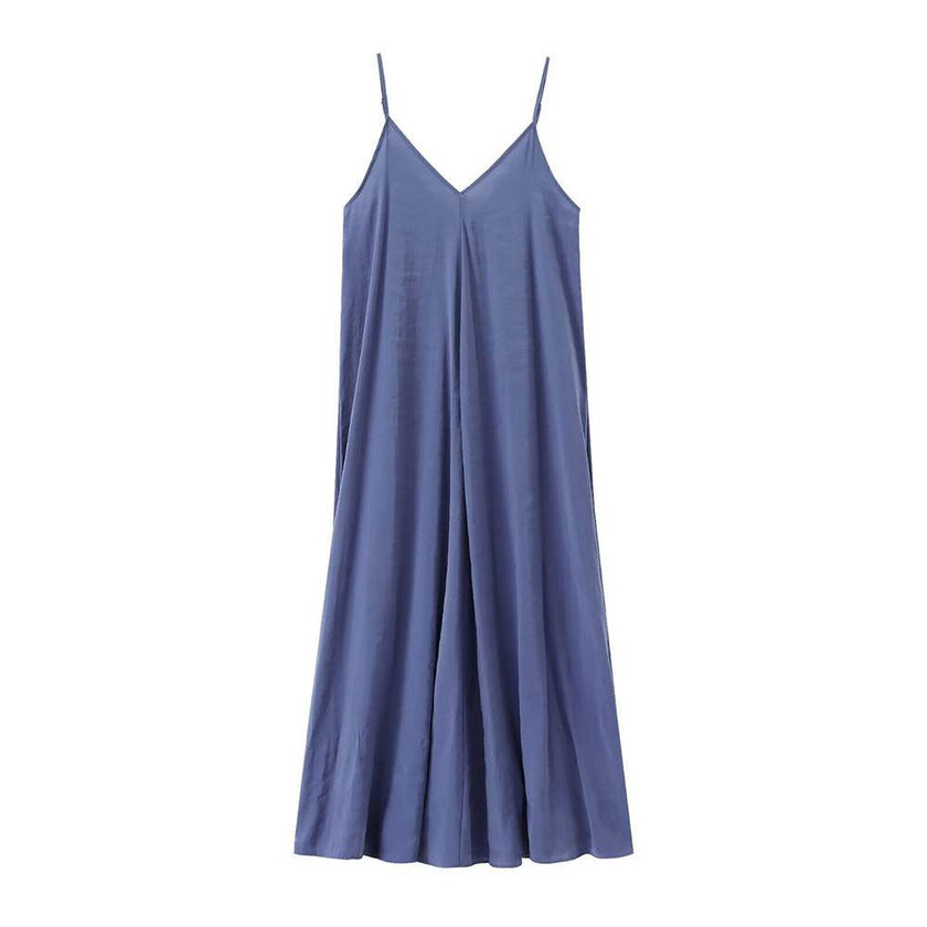 Elegant Women’s Summer Maxi Dress Casual Spaghetti Straps Solid V-Neck Cami Backless Dresses