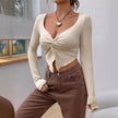 Slim fit top Front Twist Irregular Long Sleeve V-neck tank top For Women
